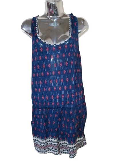 Navy Blue & Orange Racer Back Romper - M