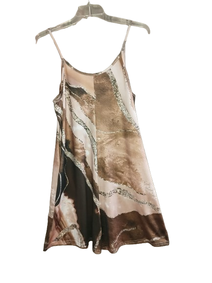 Brown Abstract Print Spaghetti Strap Romper with Pockets - 2X
