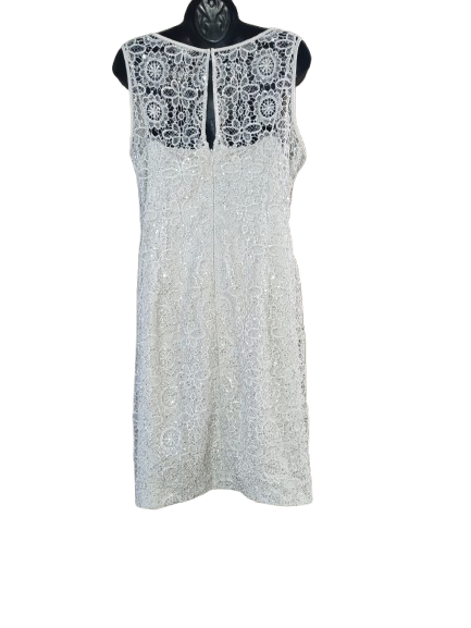 Silver Sequin Sleeveless Lace Cocktail Dress - L (12)