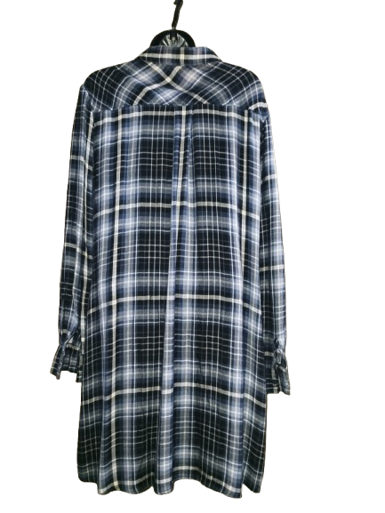 Navy Blue Plaid Long Sleeve Shirt Dress - L (12)