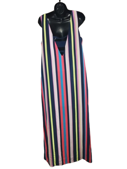 Multicoloured Strip Sleeveless Maxi Dress - M