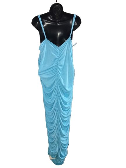Light Blue Spaghetti Strap Ruched Long Dress - 3X (runs small)