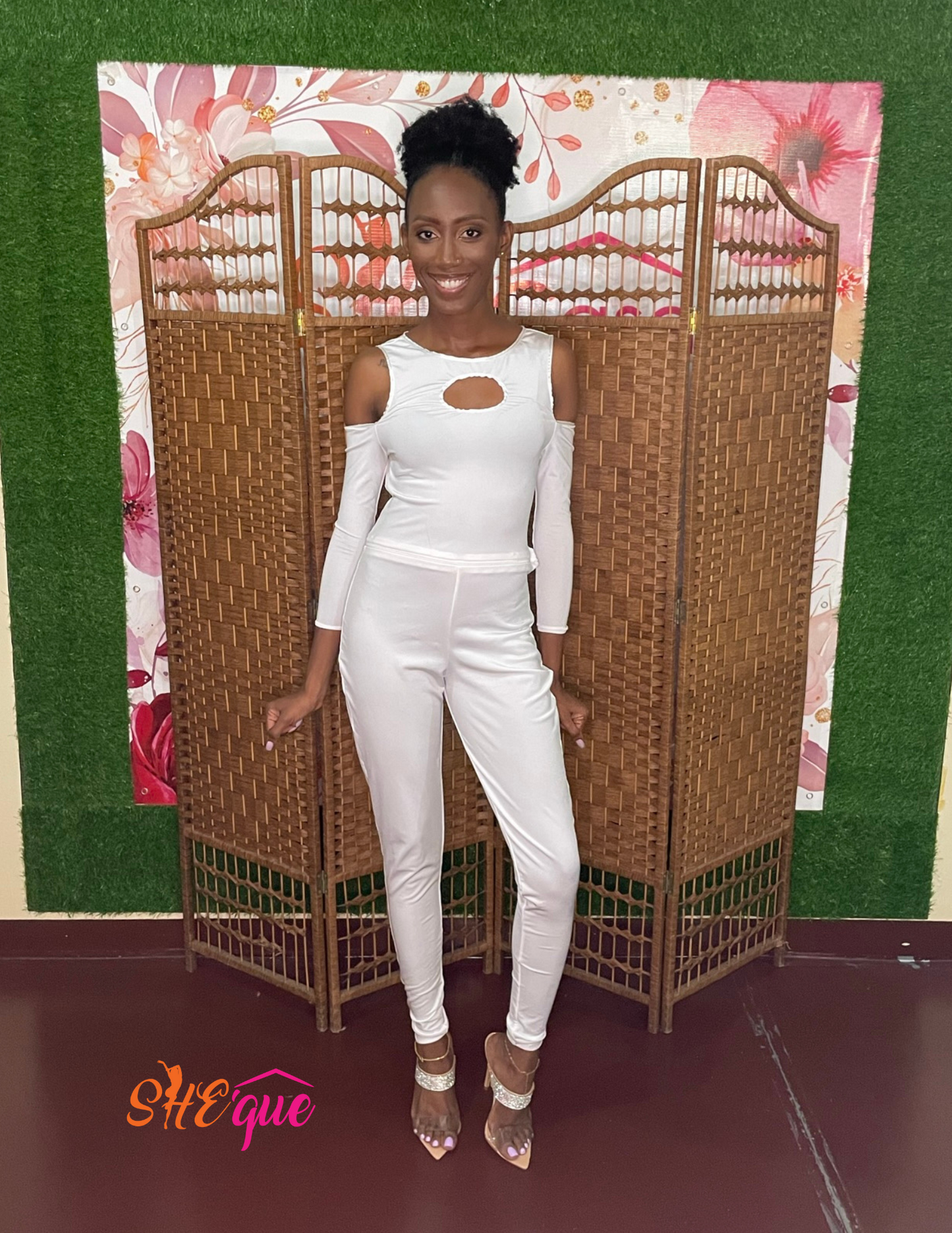 White Zip Around Cold Shoulder Jumpsuit - S