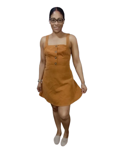 Camel Corduroy Overall Dress - M