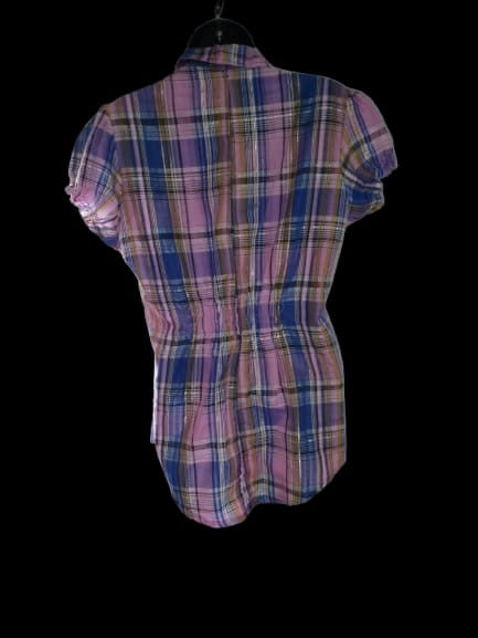 Purple Short-Sleeve button-down with plaid pattern - S