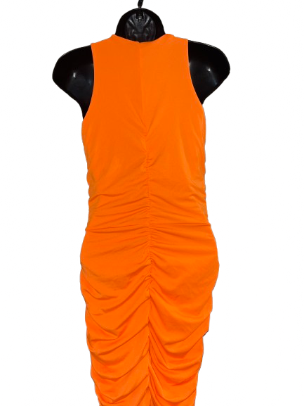 Orange Scrunched Back Sleeveless Dress - M