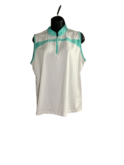 White and Teal Sleeveless Top - L