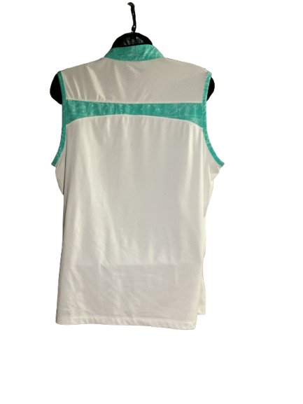 White and Teal Sleeveless Top - L