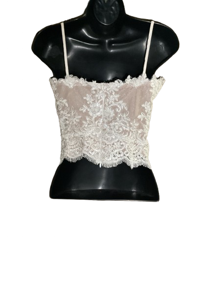 White Lace Spaghetti Strap Bustier Top - S