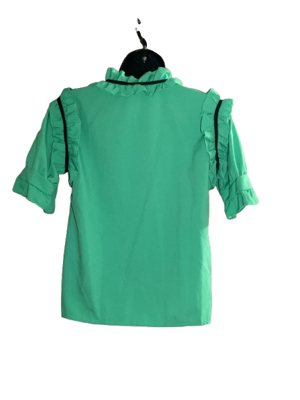 Green and Black Ruffled Sleeve Top - S