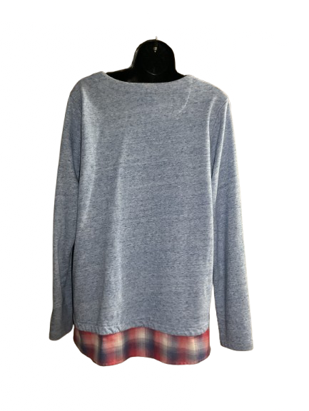 Blue and Plaid Print Layered Long Sleeve Top - M