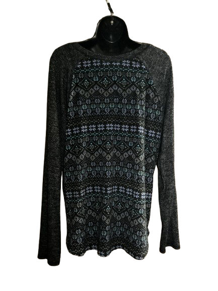 Black and Blue Abstract Print Long Sleeve Top - L