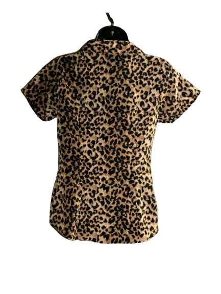 Cheetah Print Short Sleeve Button Up Top - S