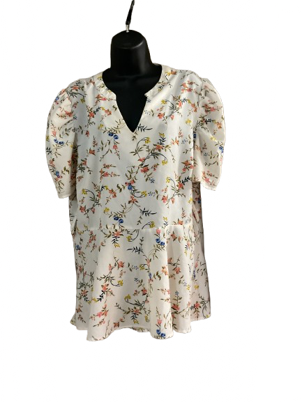 White Short Sleeve Floral Print Top - 1XL