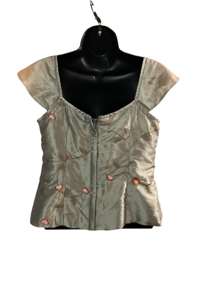 Green Floral Print Satin Top - M