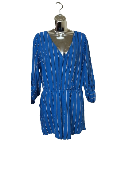 Blue, White & Black Striped Romper - L
