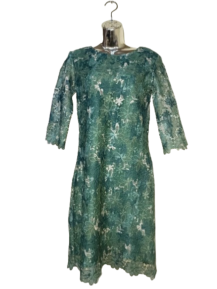 Green 3/4 Sleeve Lace Dress with Lining - M