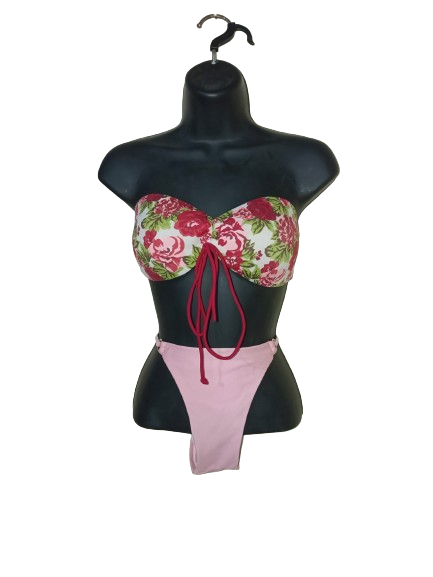 Pink & Floral Print Two-piece Swimsuit - L