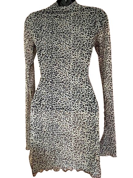Leopard Print Mesh Mini Dress - XS