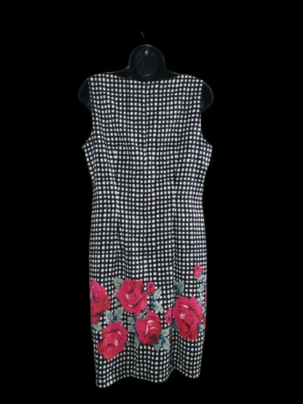 Black & White Checkered with Floral Print Sleeveless Dress -