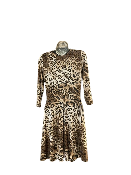Brown Leopard Print Long Sleeve Faux Wrap Dress - L