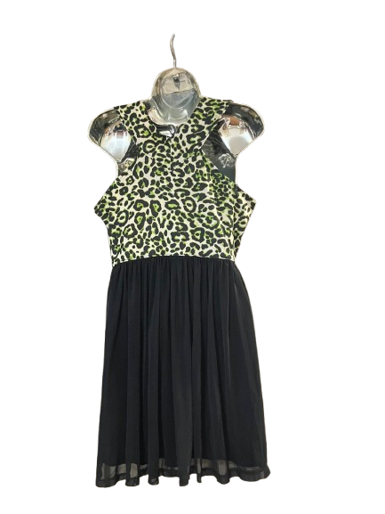 Green and Black Leopard Print Top Sleeveless Dress - L