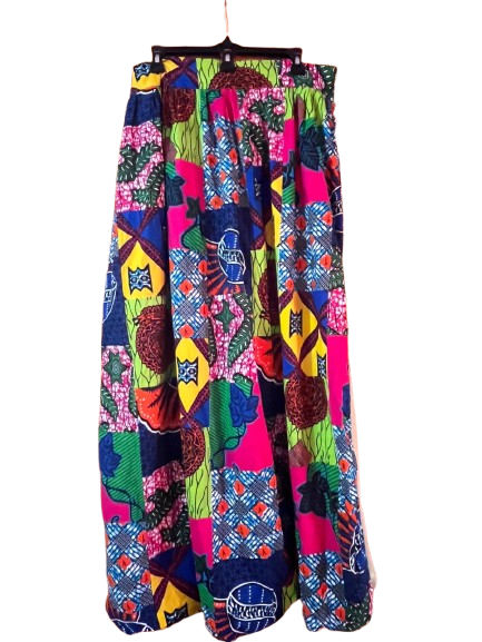 African Print Colourful Skirt with a Slit to the Side,L