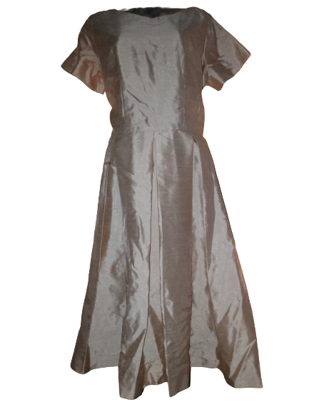 Taupe Pleated Dress Short Sleeve W Belt - L