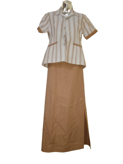 Beige & Brown & Cream Work Skirt Suit W Pockets - S