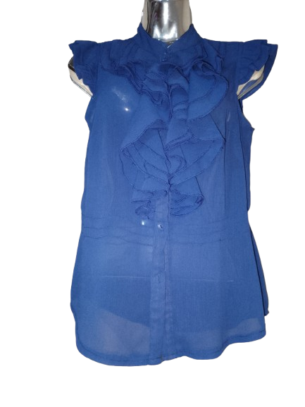 Navy Blue 'Ashley' Sheer Ruffle Top - M