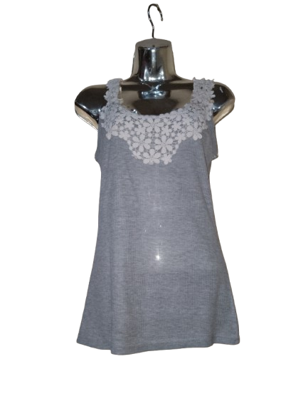 Grey & White Floral Tank Top - M