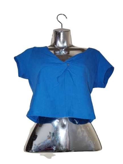 Blue 'Ambiance Apparel' Criss Cross Crop Top - L