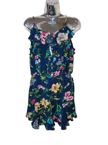 Multicoloured Floral Print Spaghetti Strap Romper - L