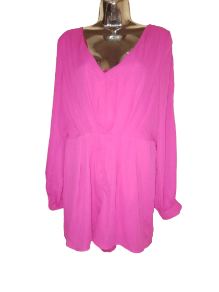 Pink Long Sleeve Romper - L