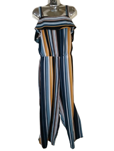 Multicoloured Vertical Striped Thin Strap Jumpsuit - 2X