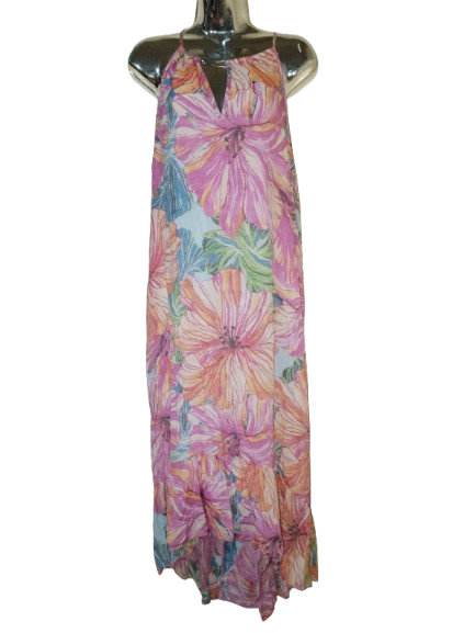 Multicoloured Floral Print Sleeveless Maxi Dress - L
