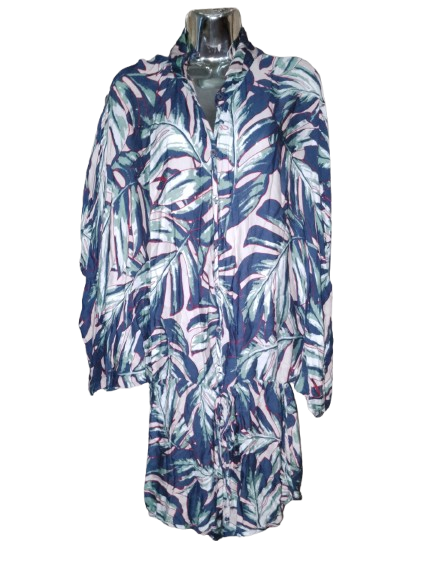 Monstera Leaf Print Button Up Romper - M
