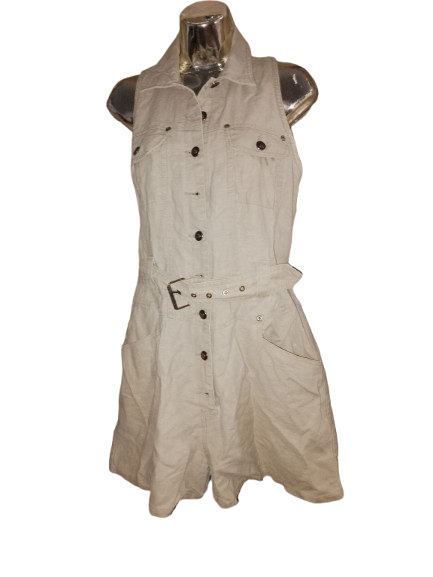 Khaki Sleeveless Denim Romper - L
