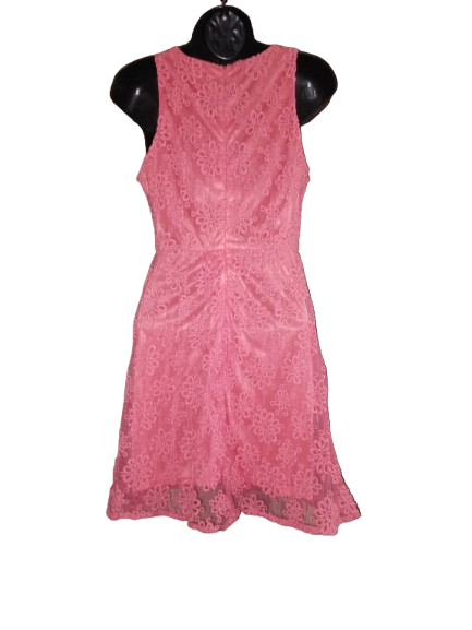 Salmon Floral Embroidered Sleeveless Dress - S