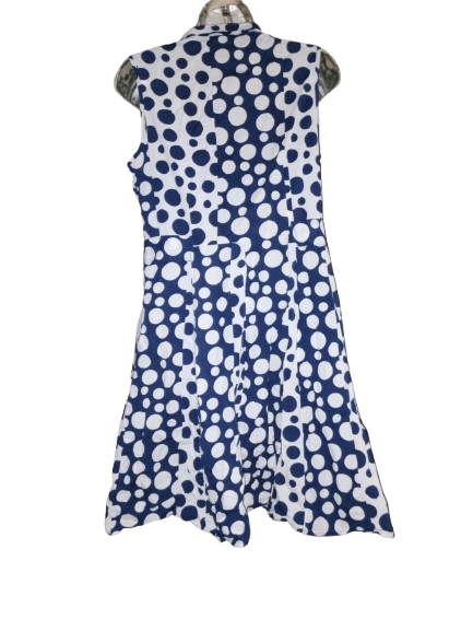 Navy & White Polka-dot Sleeveless Dress with Pockets - M