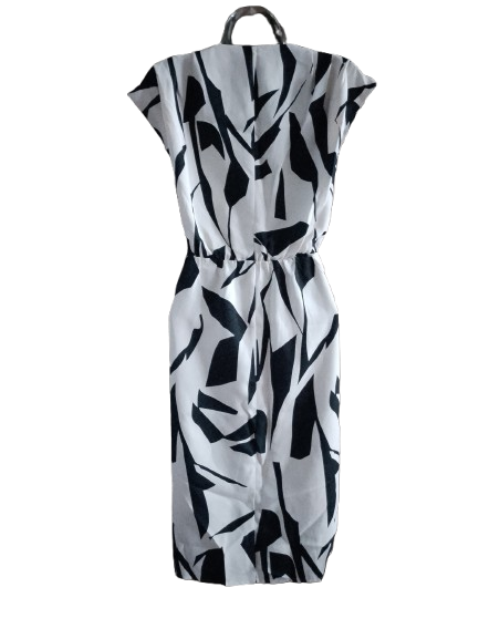 Black & Cream Sleeveless Wrap Dress - M