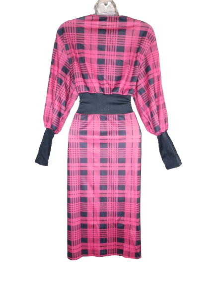 Red & Black Long Sleeve Dress - L