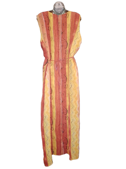 Yellow, Orange & Brown Abstract Print Sleeveless Maxi Dress - 2X