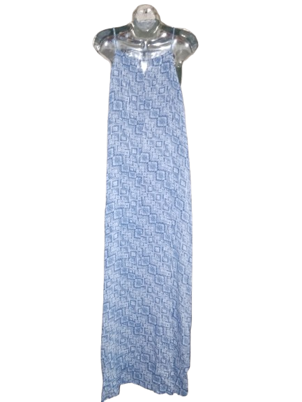 Blue & White Abstract Print Spaghetti Strap Maxi Dress - 2XL (20)