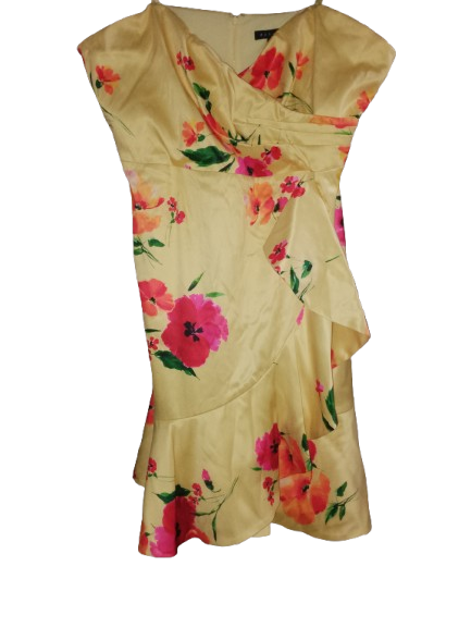 Yellow Floral Print Strapless Formal Dress - 3X (24)