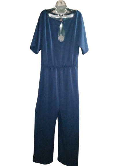 Navy Blue Short Sleeve Jumpsuit - 2X