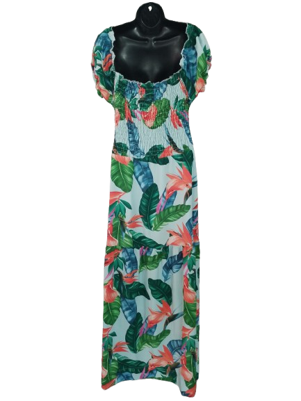 Multicoloured Floral Print Off-the-shoulder Maxi Dress - L