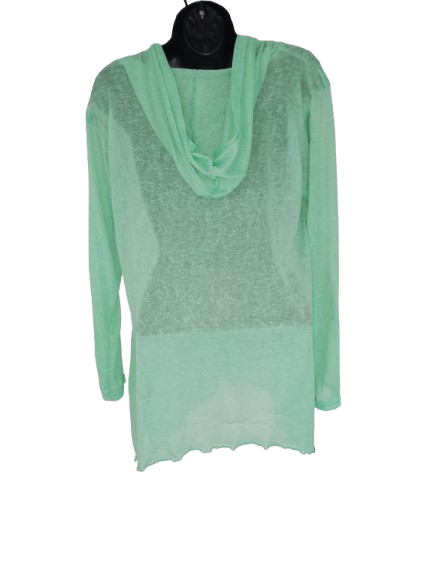 Green Sheer Long Sleeve Cover-up Hoodie Top - S