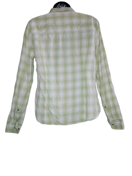 Light Green & Teal Plaid Long Sleeve Shirt - M