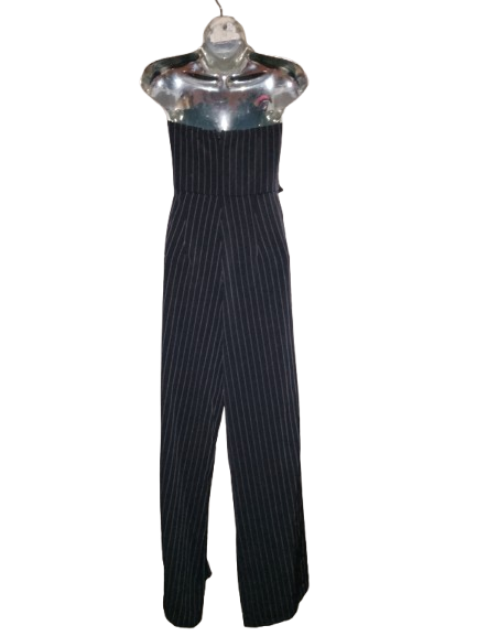 Black & White Pinstripe Strapless Jumpsuit - M